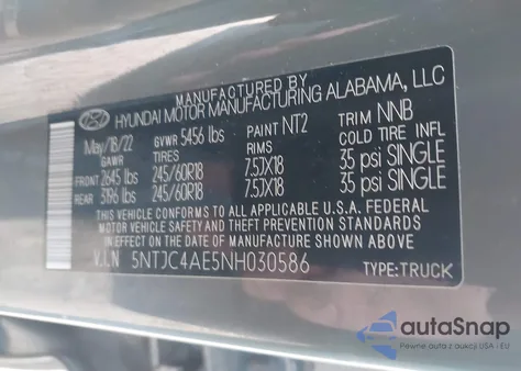 2022 Hyundai Santa Cruz Sel z USA, uszkodzony, nr VIN 5NTJC4AE5NH030586